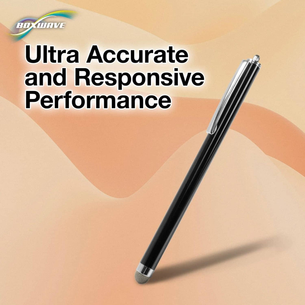 Jet-black capacitive stylus with rounded metal tip, isolated