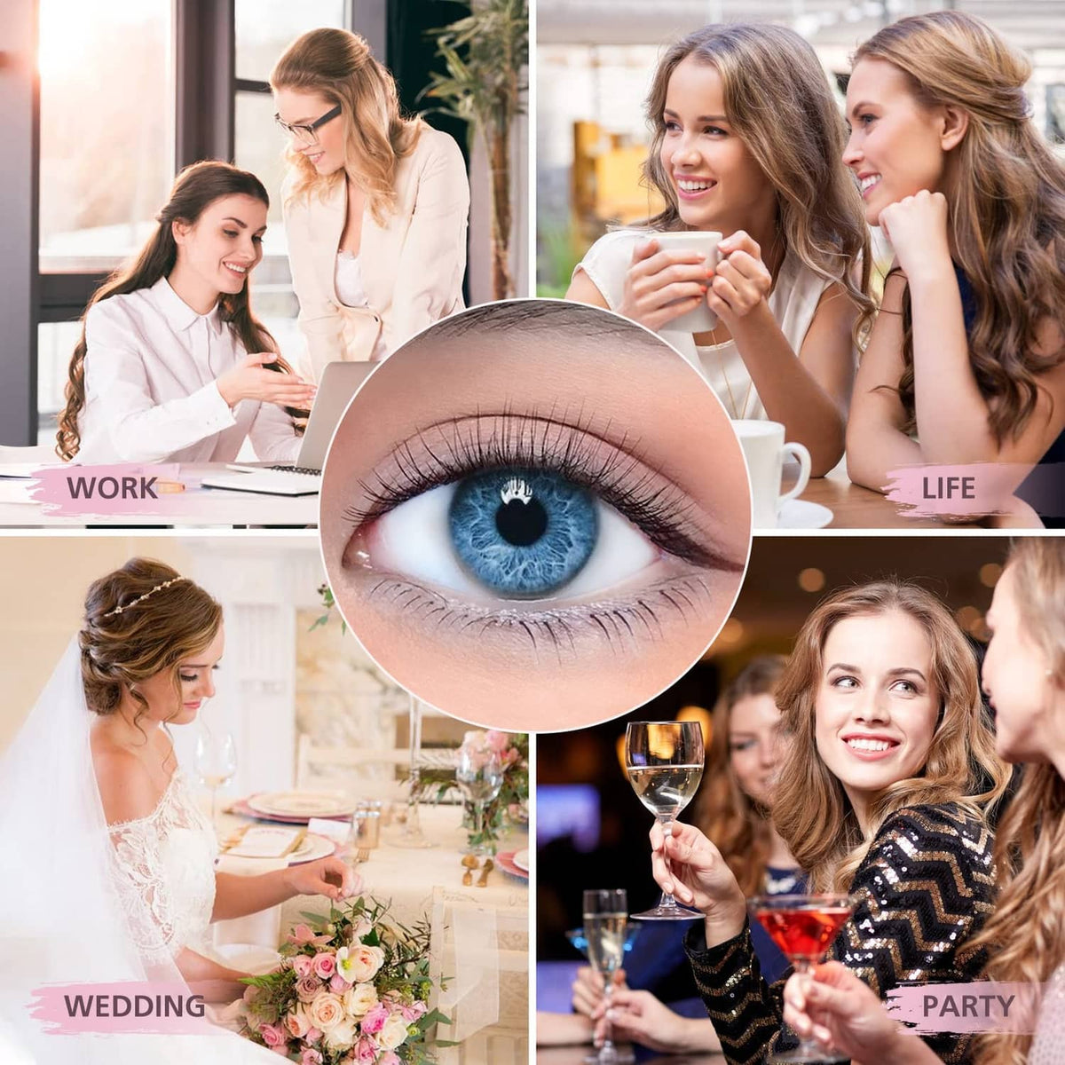Woman wearing wispy strip false lashes for a natural lash look