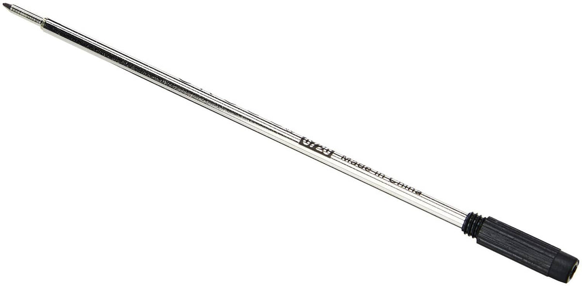 Cross ballpoint pen refill with silver barrel and black textured grip, fine tip