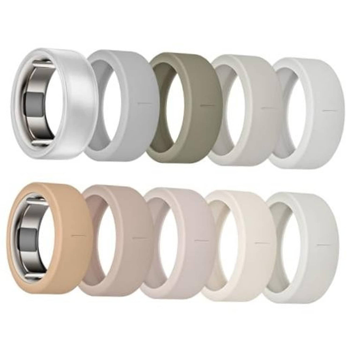 Silicone ring covers with metal insert, assorted colors in a 10-pack set
