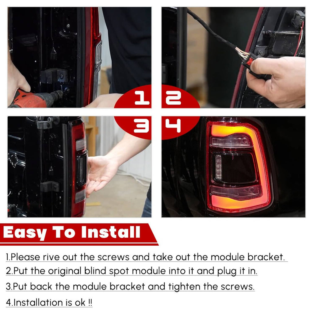 Red LED tail light installed on vehicle rear panel with visible wiring connection.