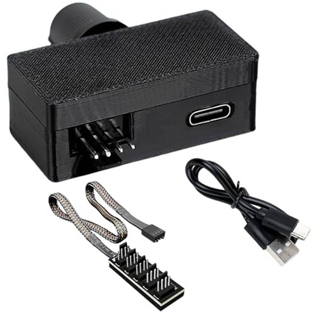 Black PWM fan controller with Type-C port and fan connector cables