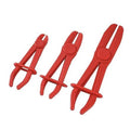 Red plastic hose pinch-off pliers, 3-pack with spring handles and latch bar