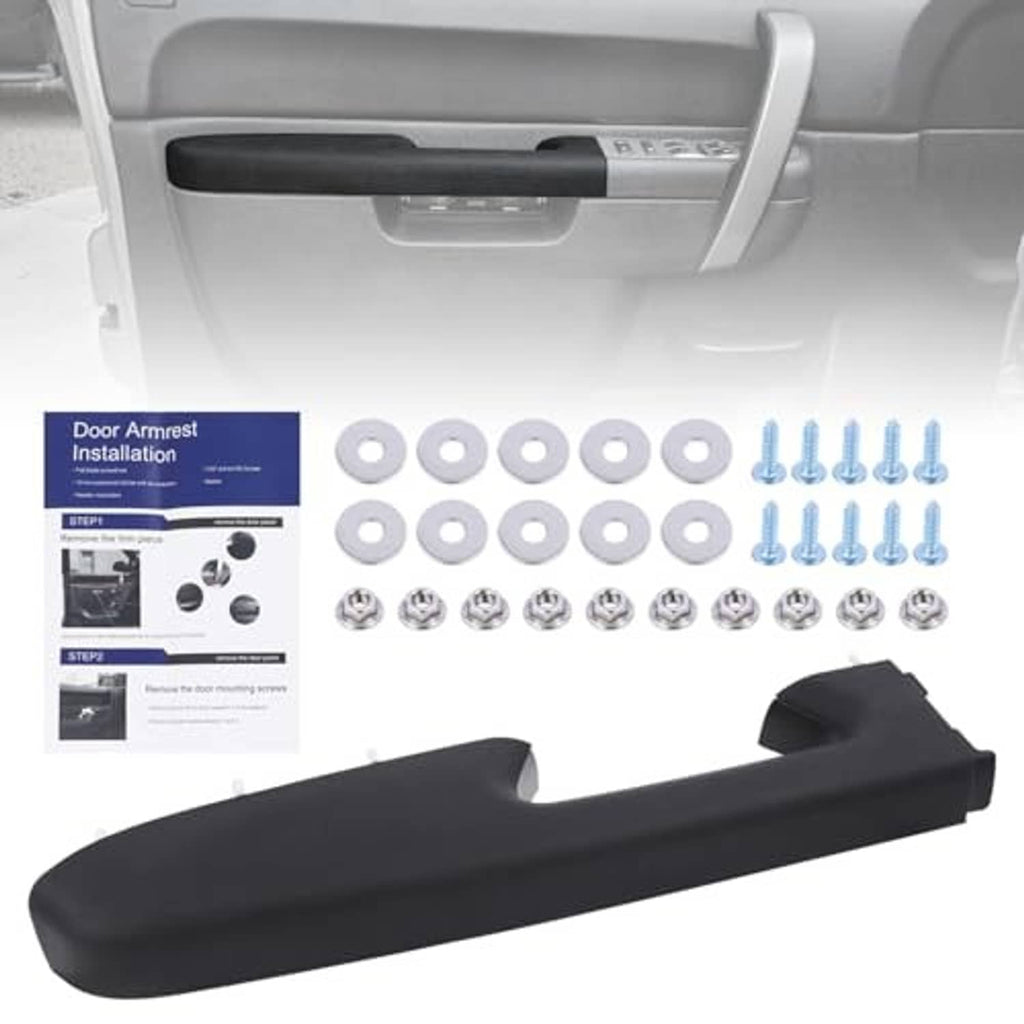 Black driver-side door armrest repair kit with hardware and replacement armrest cover