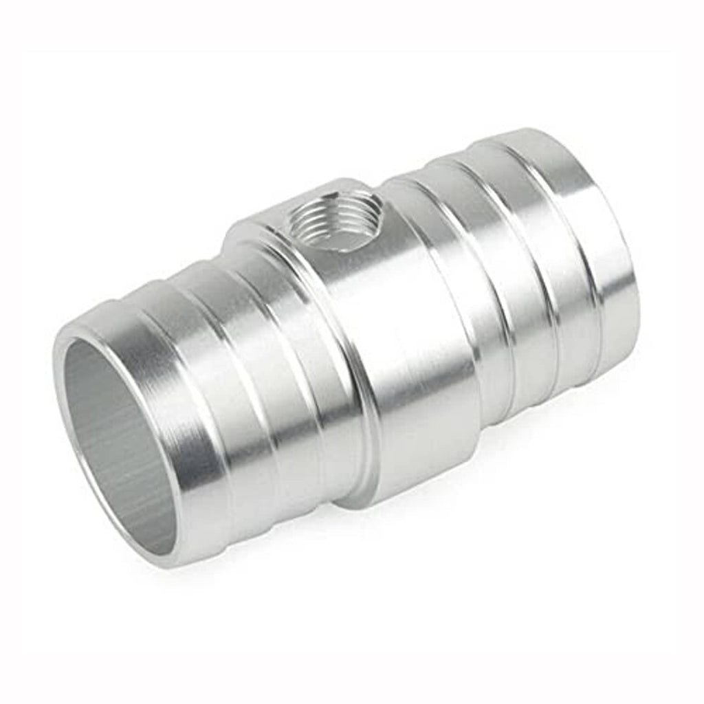 Aluminum radiator hose adapter fitting with flared ends and central ribbed section