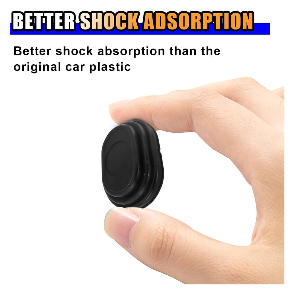 Black silicone shock absorber pad held in hand, oval top and stacked edge