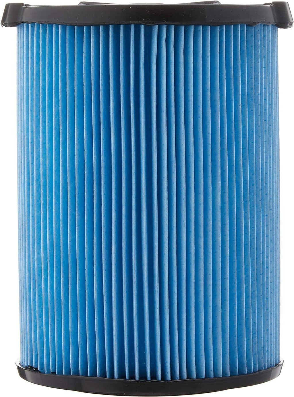 Blue pleated paper vacuum filter cylinder with black bottom ring