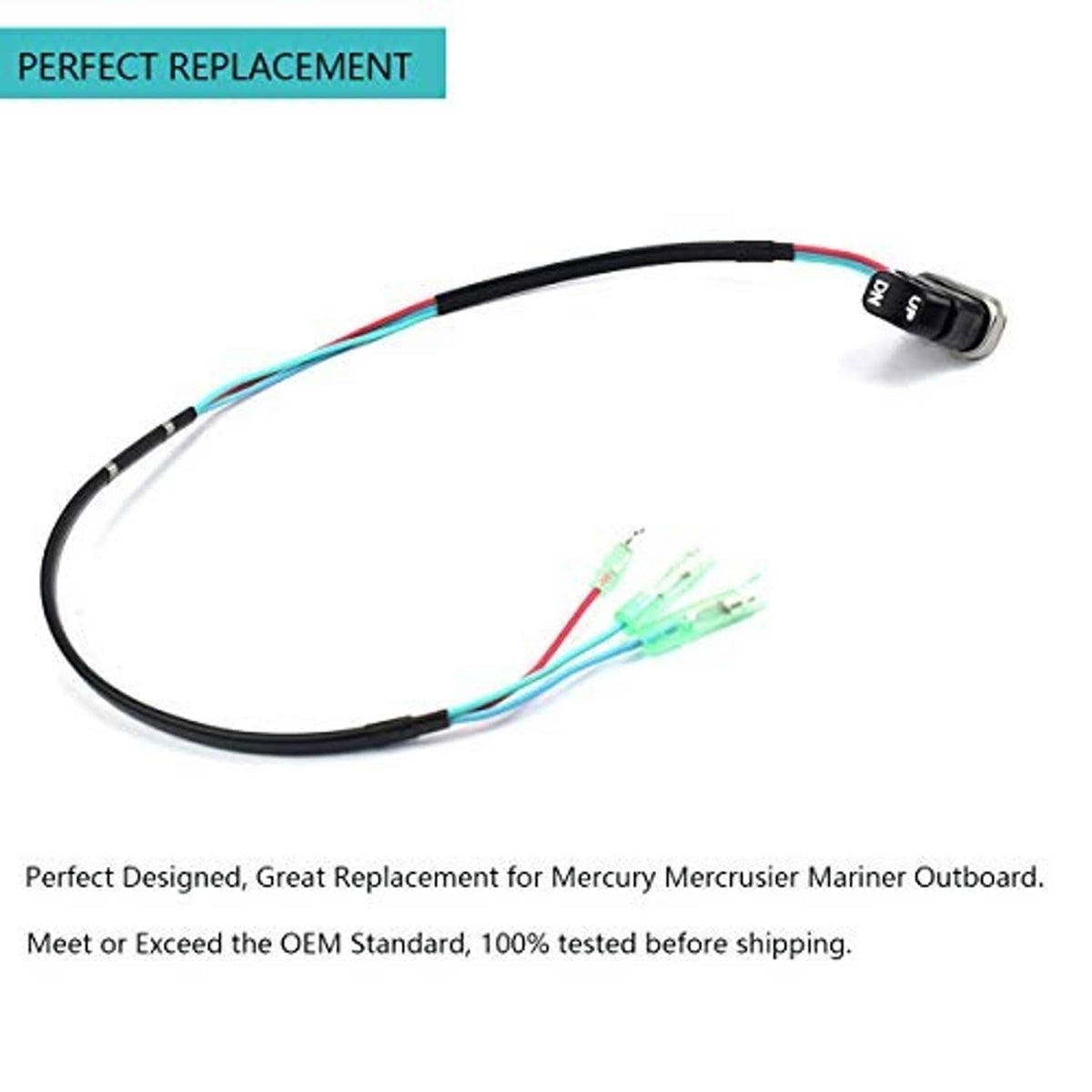 Tilt trim switch wiring harness with black UP/DN control and red/blue wire leads