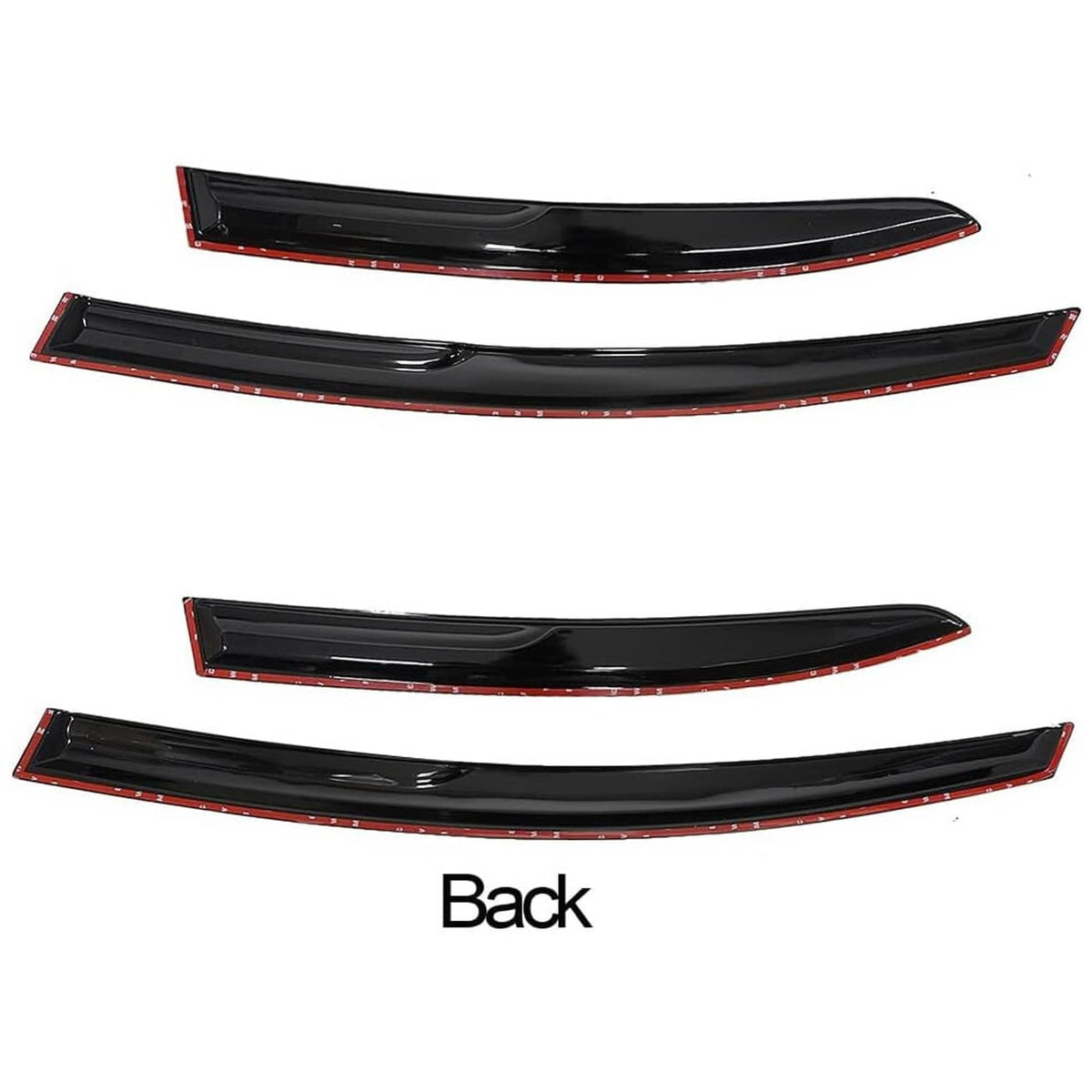 Black window visor rain guards with red-tinted edge accents, four-piece set
