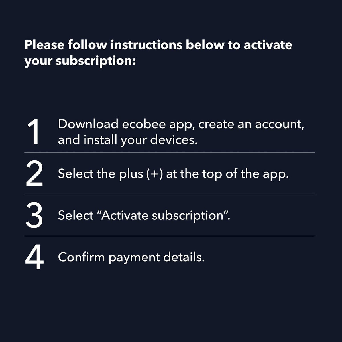 ecobee subscription activation steps instruction screen