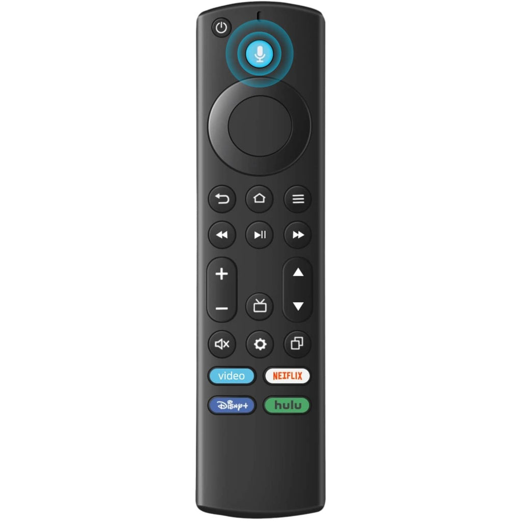 Black TV streaming replacement remote with microphone button and directional keypad