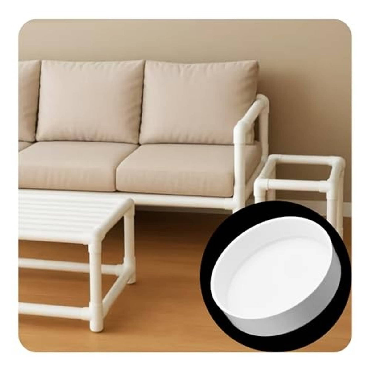 White PVC 2-inch end cap plugs for furniture pipe legs