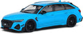 Blue ABT-tuned Audi RS6 die-cast model car, front three-quarter view with black wheels