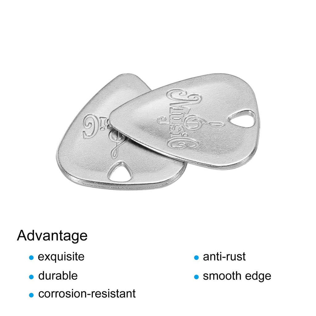 Stacked triangular metal guitar picks, silver tone, smooth edges, center finger notch