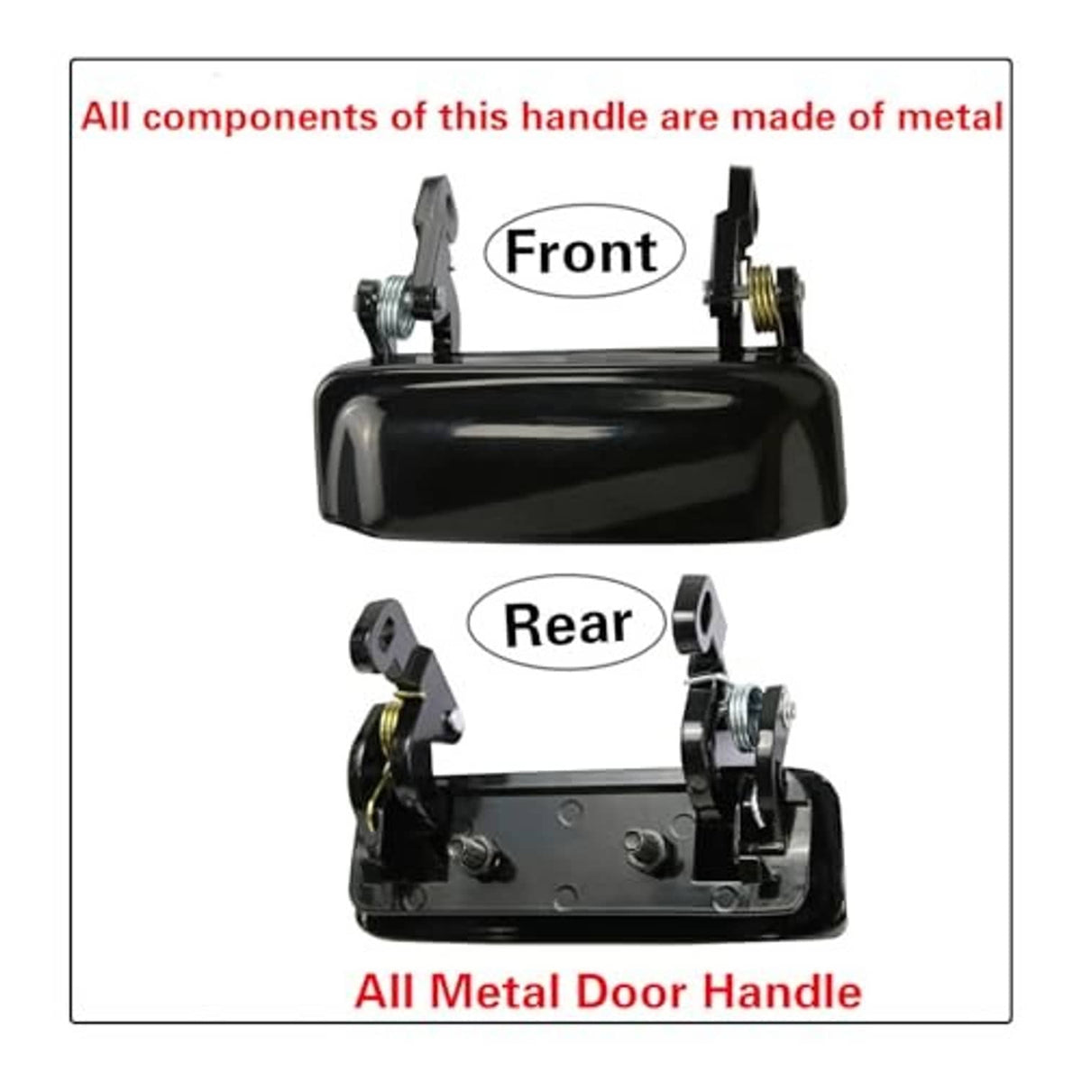 All-metal door handle diagram with front and rear black handle assembly