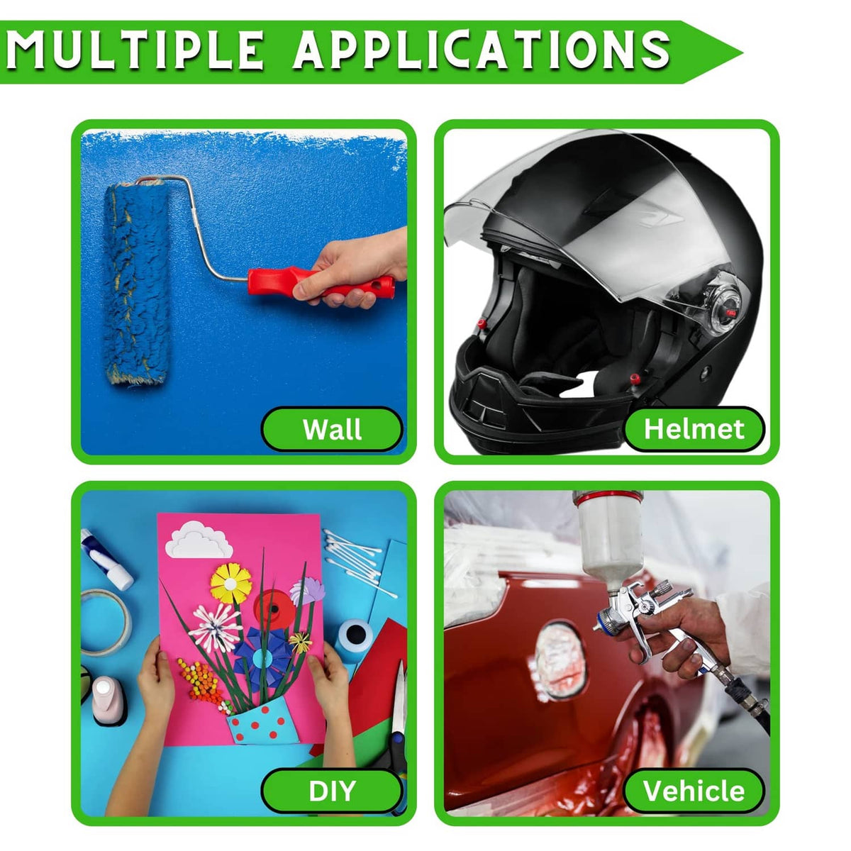 Green pinstripe tape for quick DIY edging on walls, helmets, and vehicles
