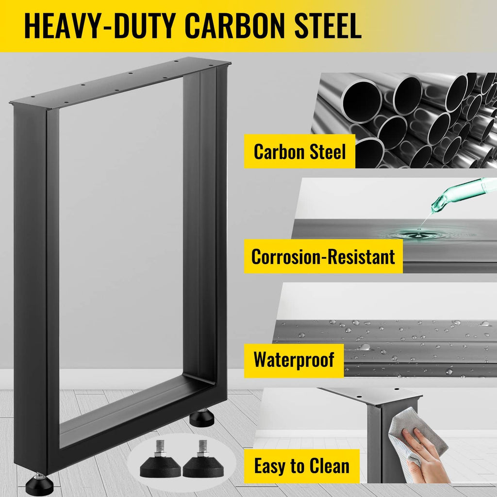 Black heavy-duty metal table legs frame with bolt holes and waterproof finish