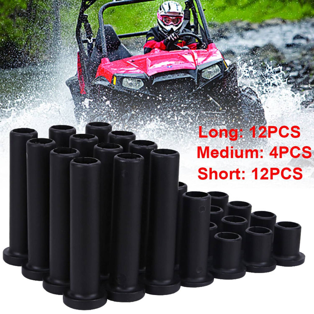 Black front and rear A-arm bushing set with multiple cylindrical sleeves