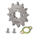 420-12T front engine sprocket with central hub, threaded holes, two bolts, and retainer plate