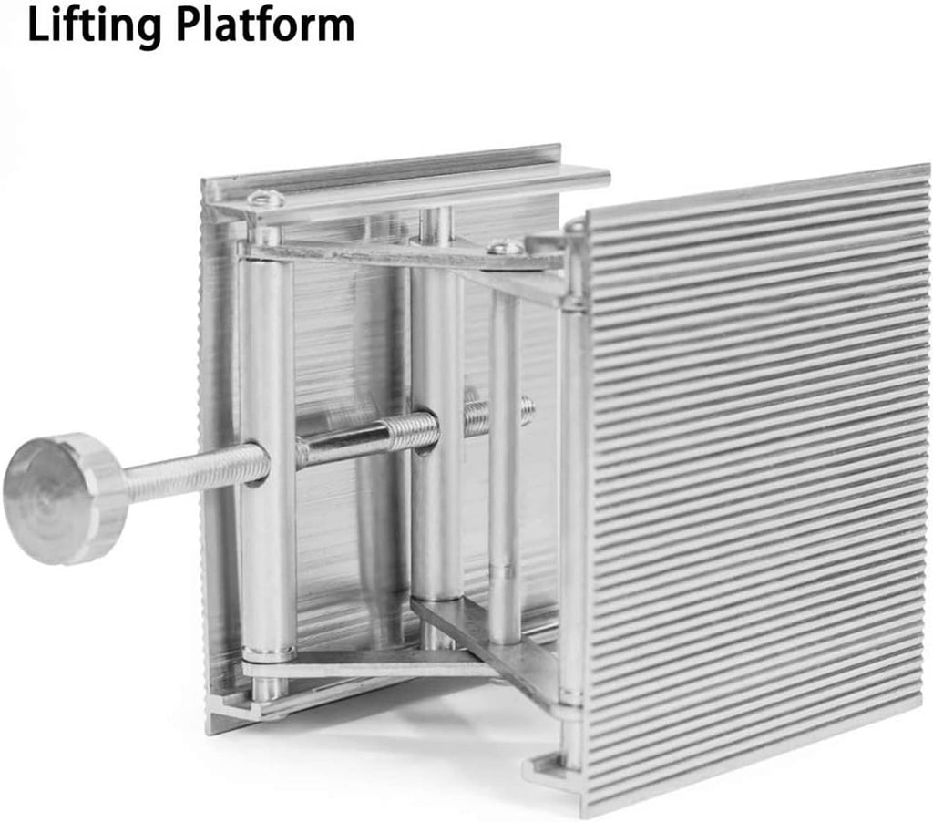 Laboratory lifting platform jack with ribbed plates, threaded rod, and hand wheel
