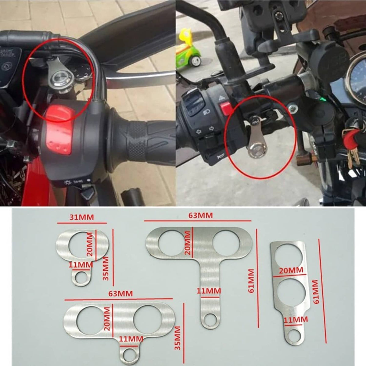 Motorcycle handlebar switch assembly with red LED momentary push button