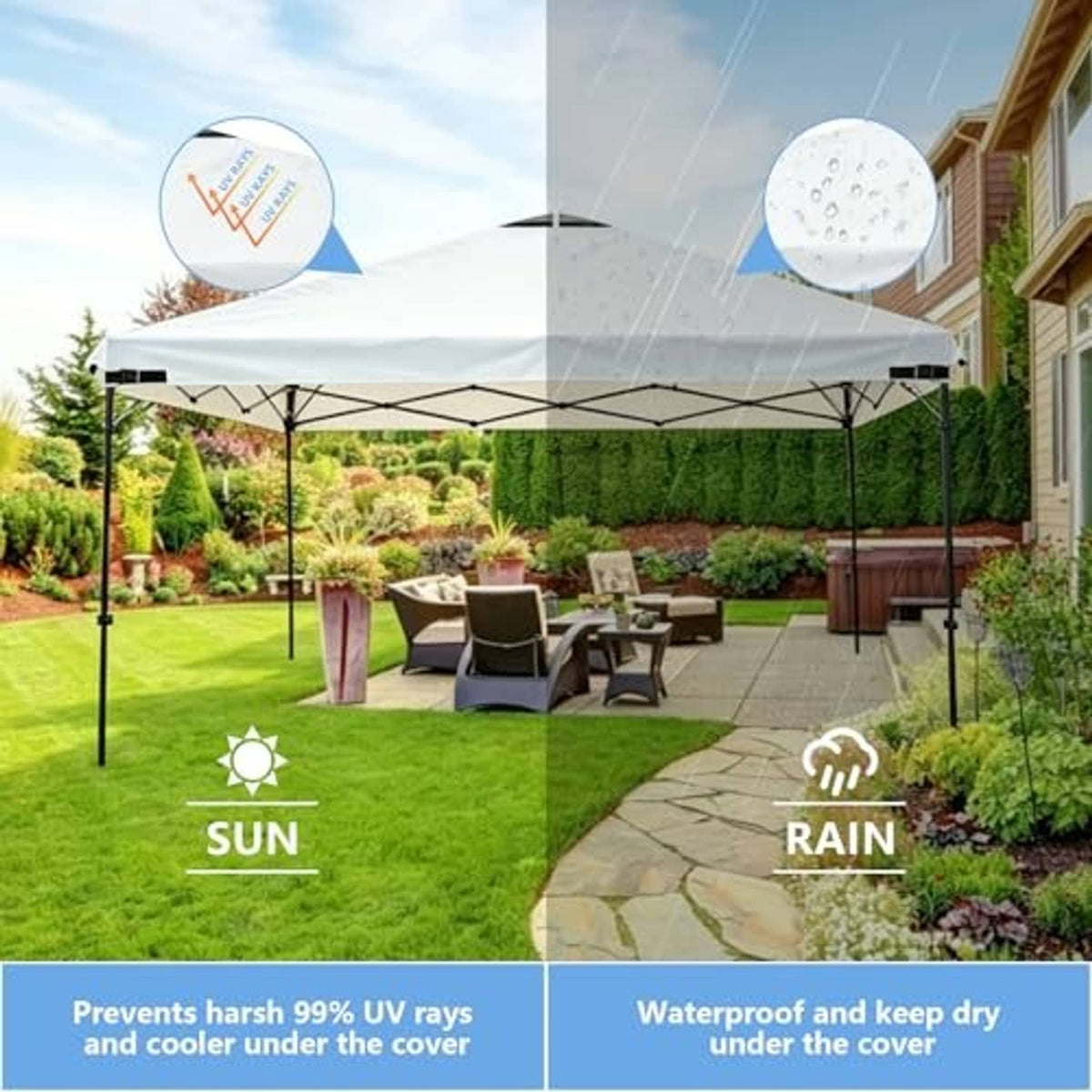 White waterproof canopy replacement top cover for shaded, rain-protected use