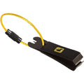 Black wire nippers with yellow cord loop and cutting jaws, product view