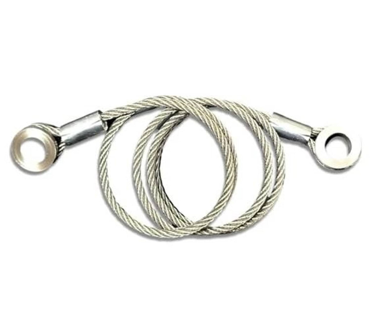Coiled braided steel hood release cable with two loop eyelets and metal end fittings