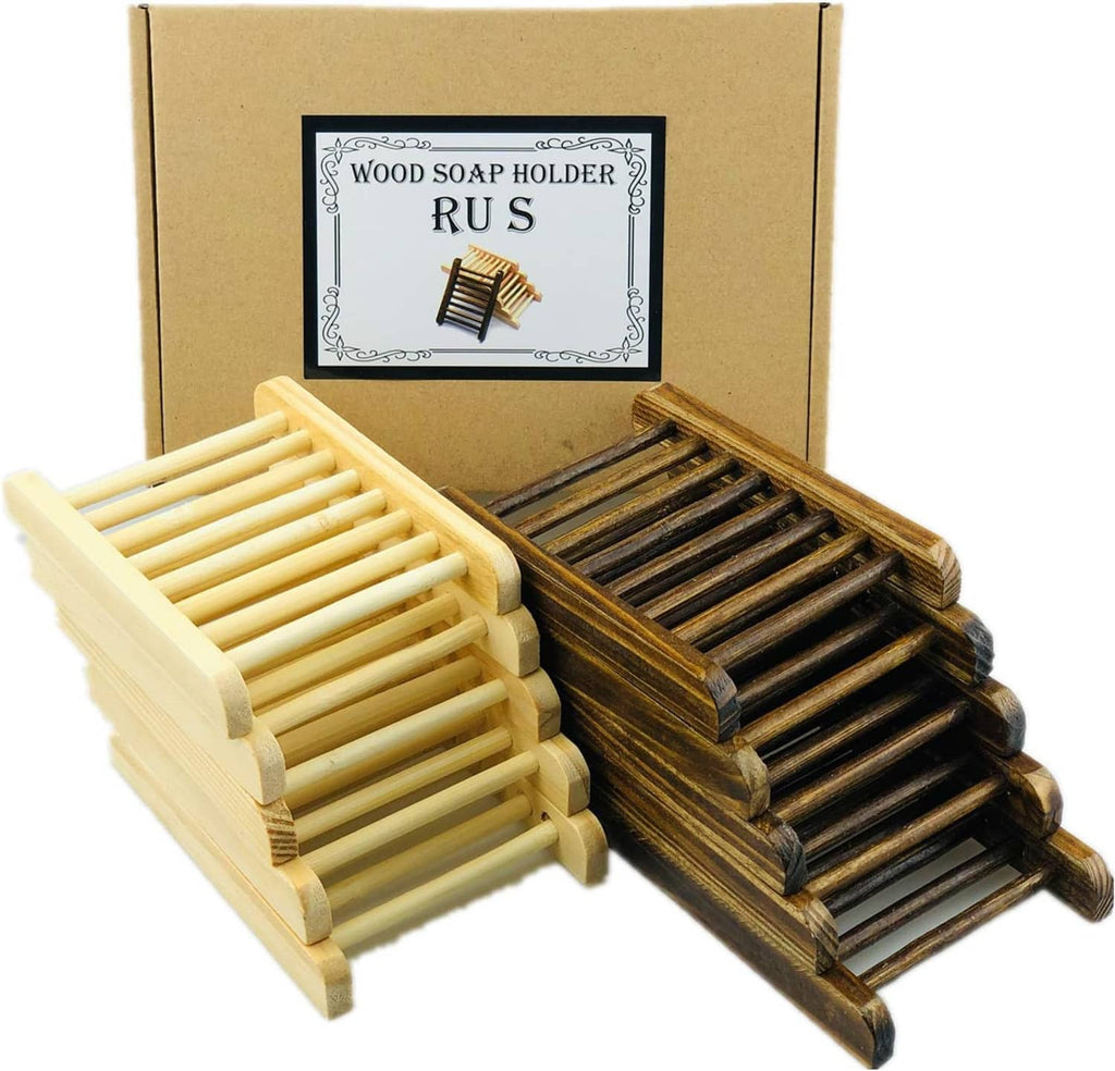 Bamboo soap holder set with light and dark wooden soap trays arranged side by side