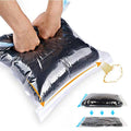 Vacuum compression bag set, dark bag with blue zip and valve inside clear pouch