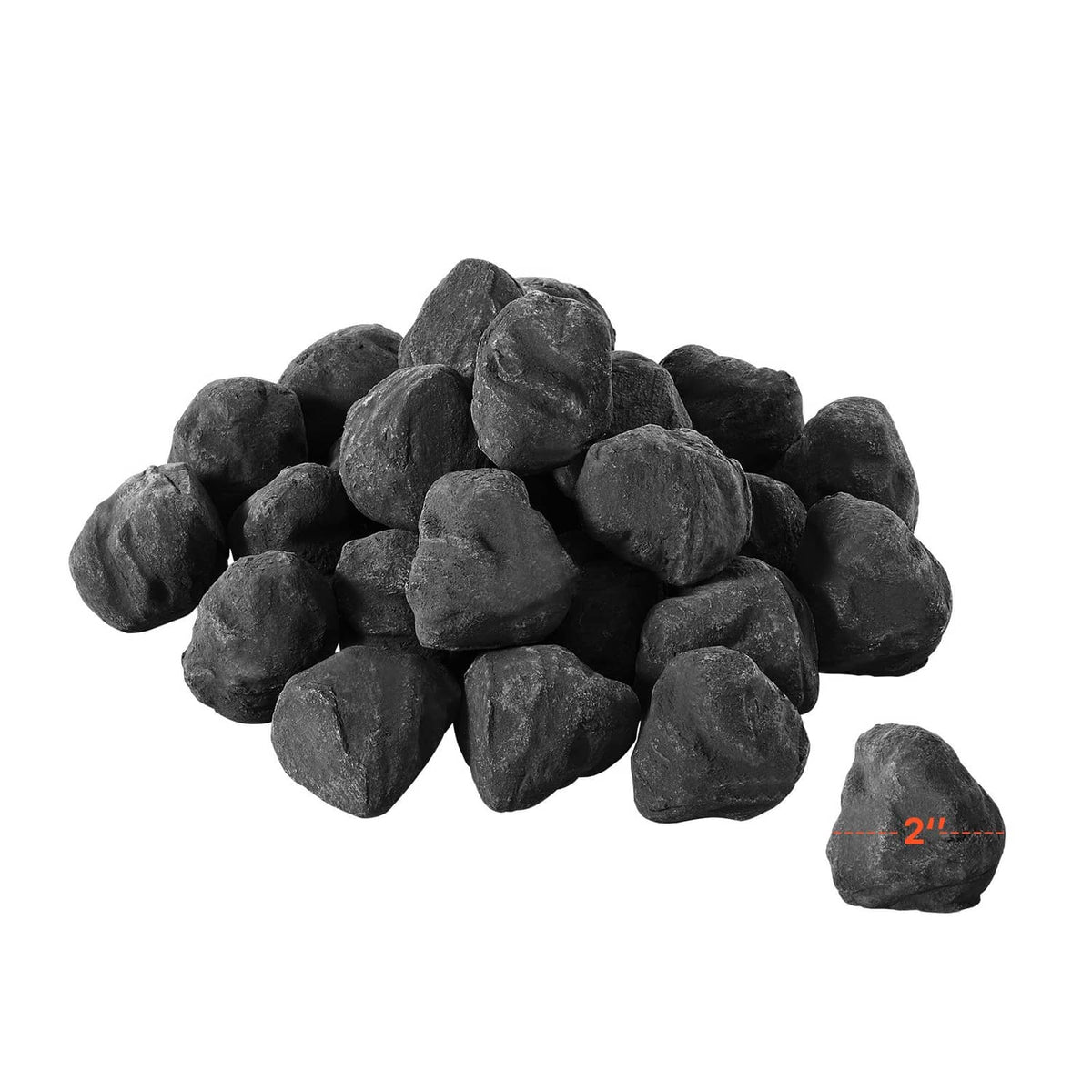 Black lava-style fire stones set, rounded pieces with small 2-inch size indicator