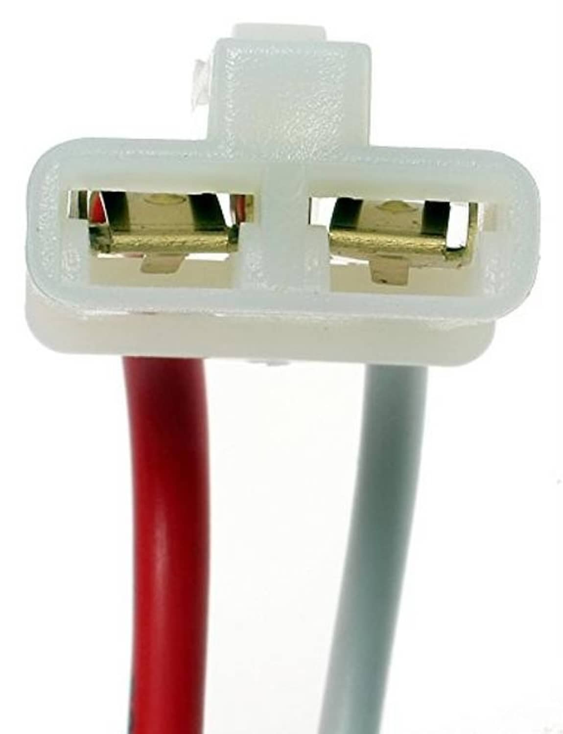 2-pin alternator connector end with gold contacts inside a translucent white housing