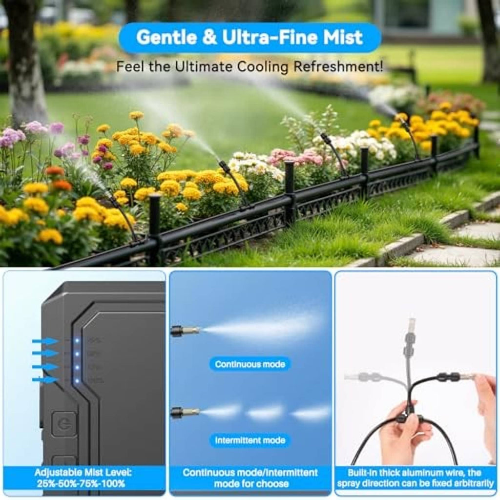 Portable misting system control unit with spray nozzles and adjustable mist settings