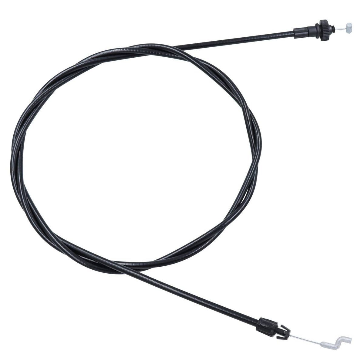 Black variable speed drive cable with two connector ends, loosely looped
