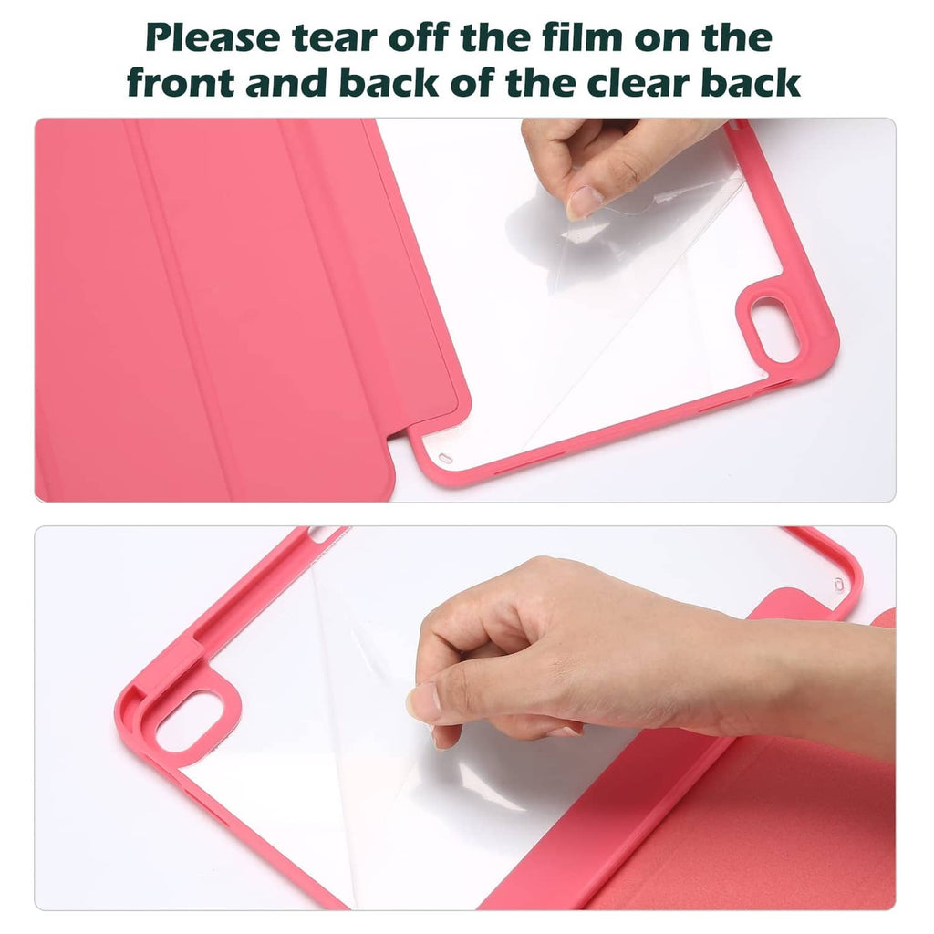 Pink iPad case with removable protective film on the front and back