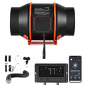 Black 6-inch inline duct fan kit with orange frame, controller, and wiring accessories