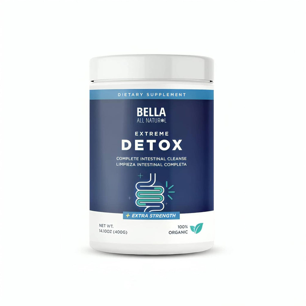 White and blue Extreme Detox dietary supplement jar