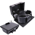 Black front dual cup holder assembly with two round cup openings and open mounting frame