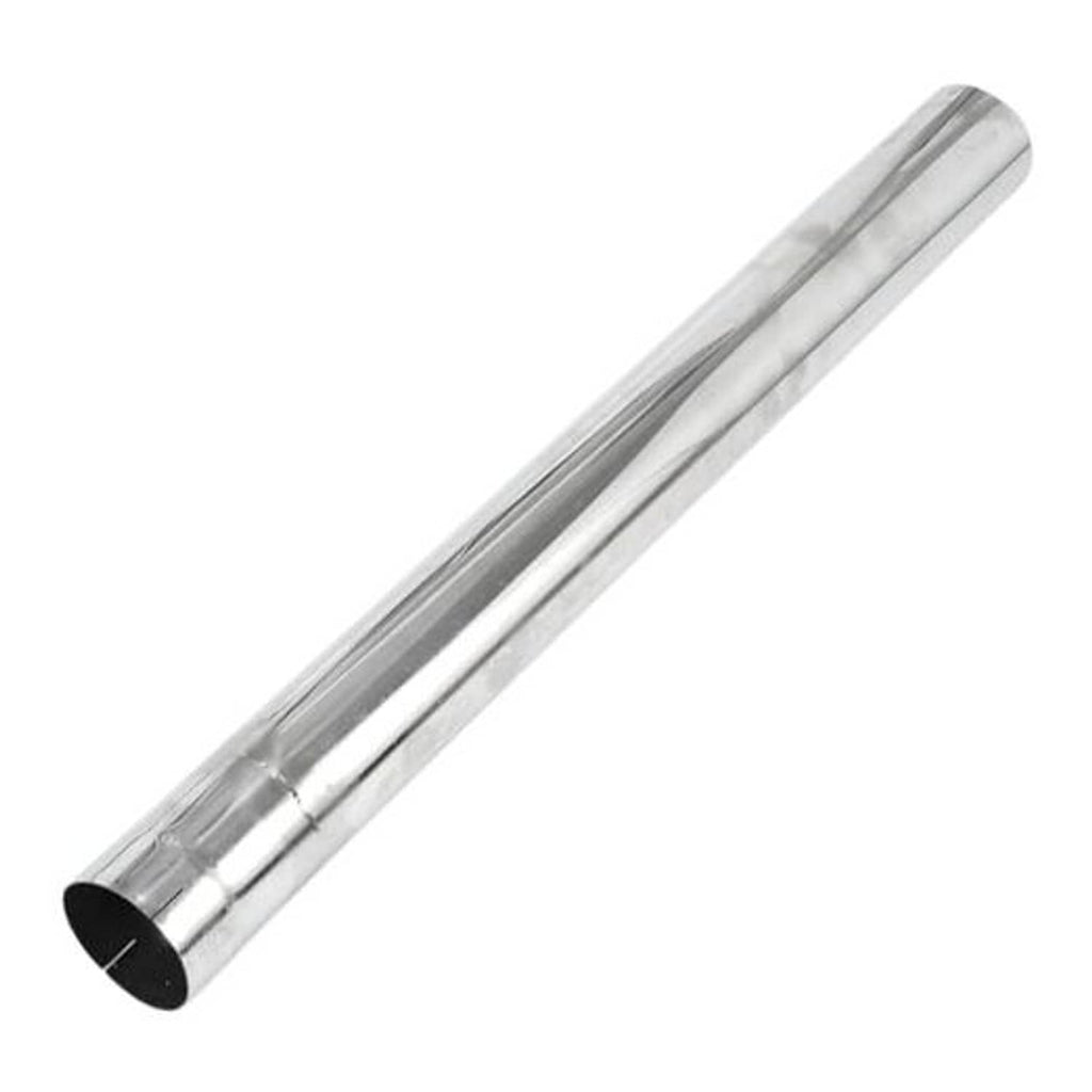 Stainless straight exhaust pipe tube, polished finish, open cut end visible