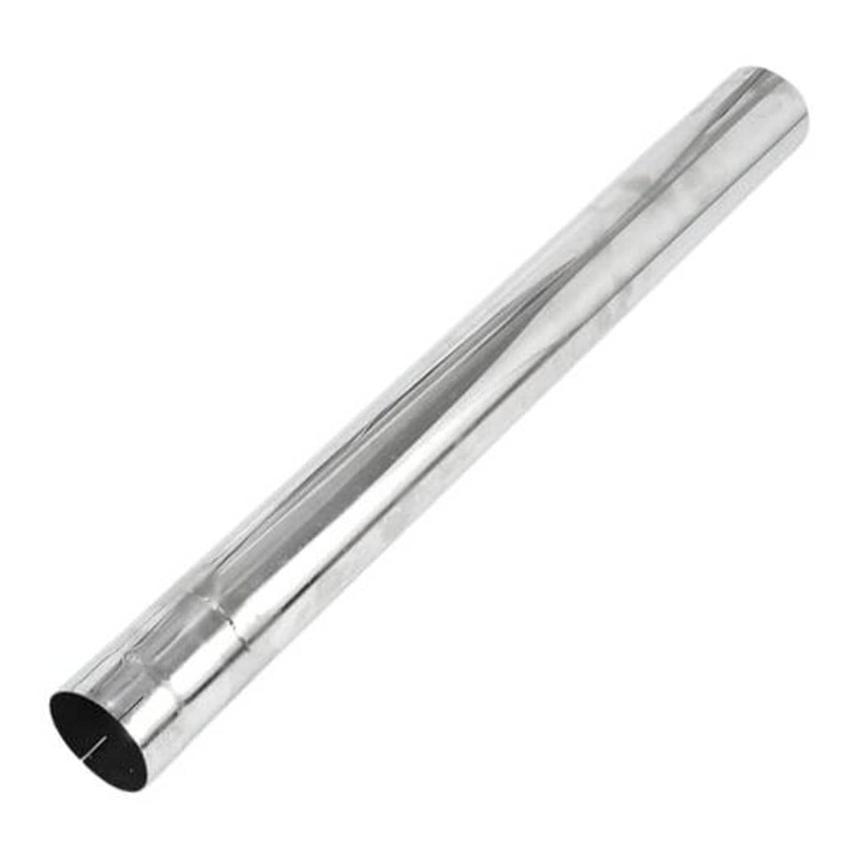 Stainless straight exhaust pipe tube, polished finish, open cut end visible