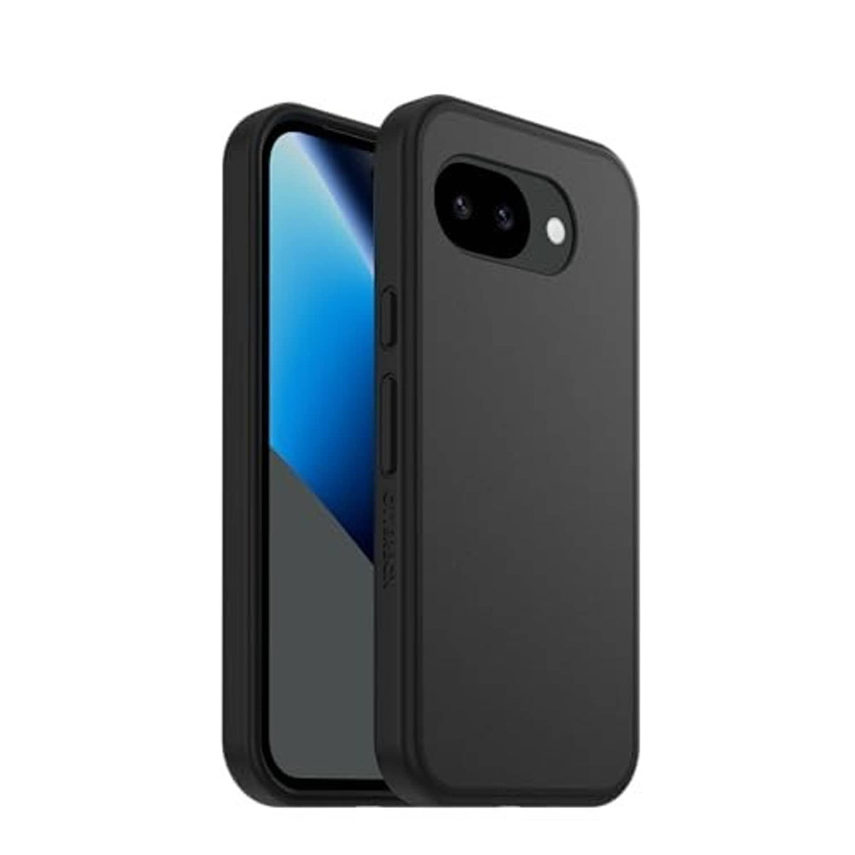 Black phone case front and back view with slim profile and camera cutout