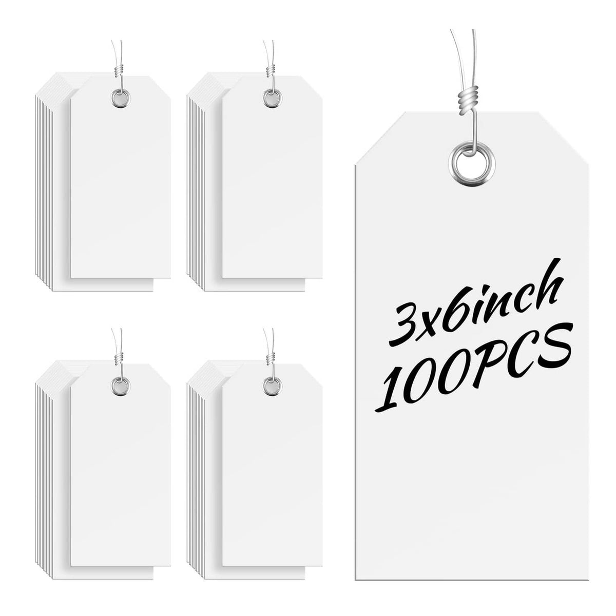Set of white 3x6 inch shipping tags with metal hole and hanging string