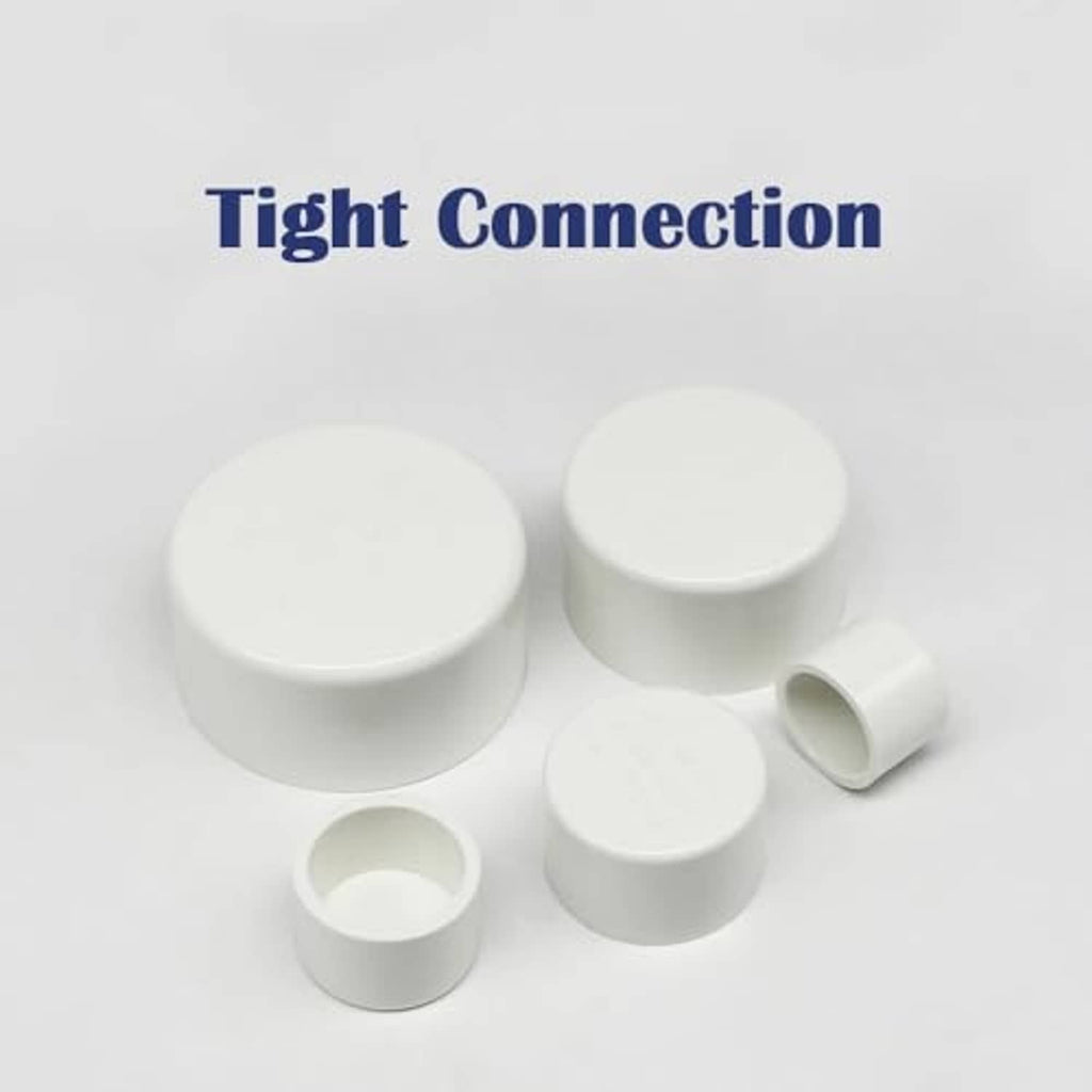 White PVC pipe end cap set with flat caps and open socket ends