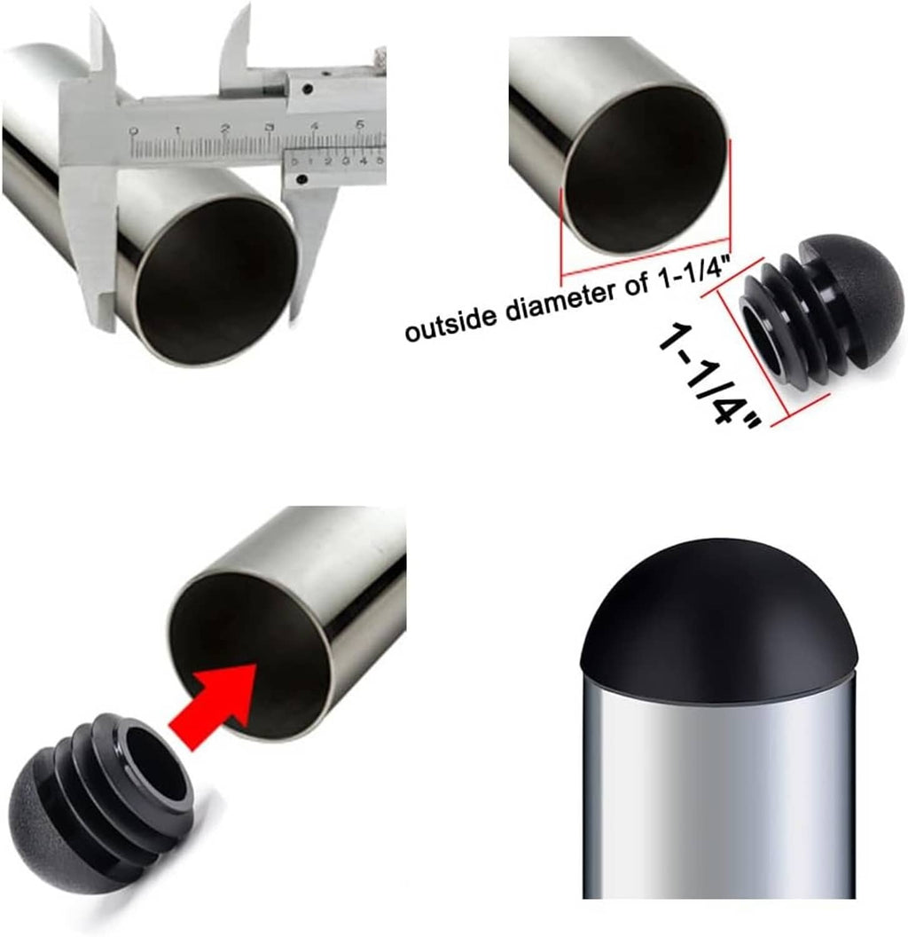Black plastic chair leg insert end cap, 1-1/4 inch outside diameter