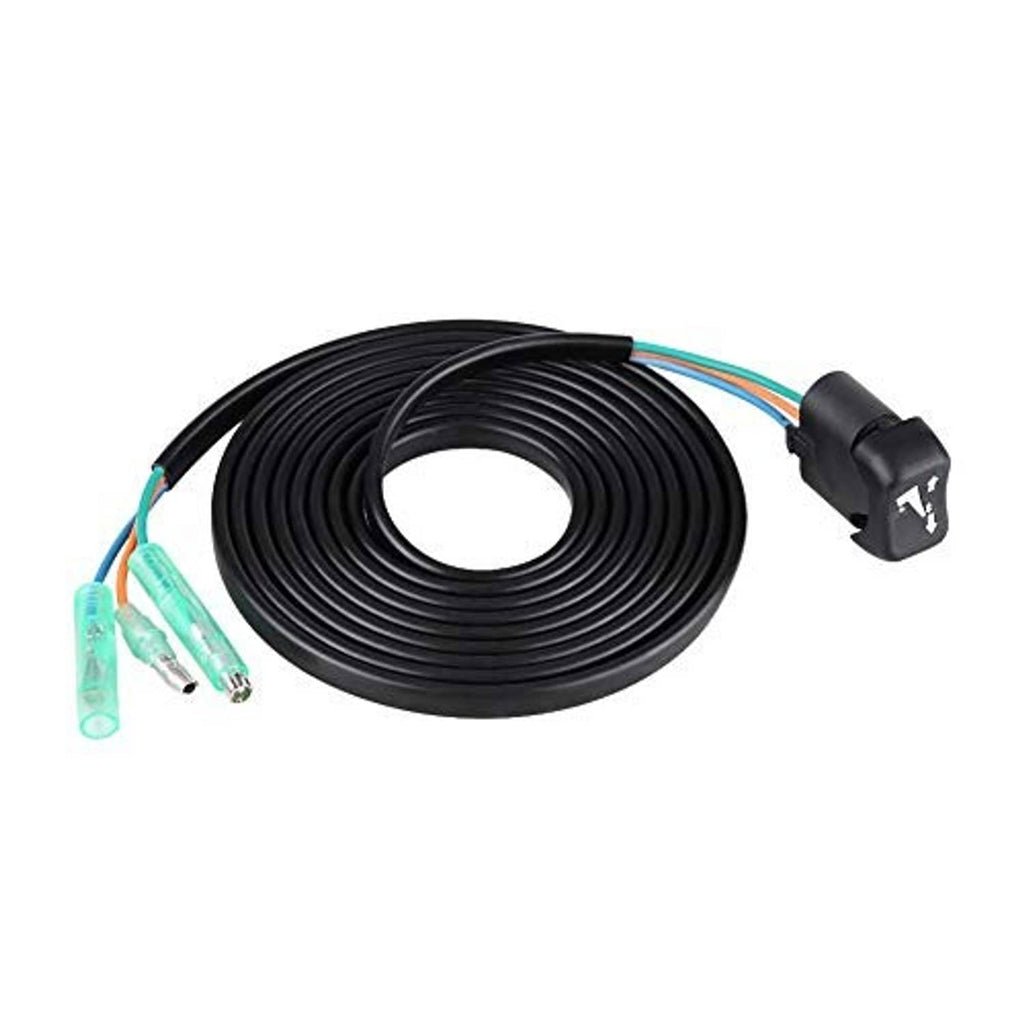 Outboard trim/tilt switch harness with coiled black lead and teal-capped connector ends