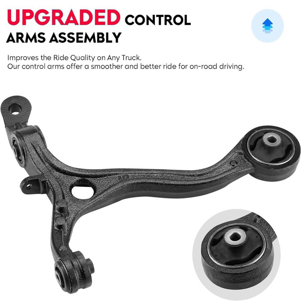 Upgraded front control arm assembly with bushing and ball joint, black finish