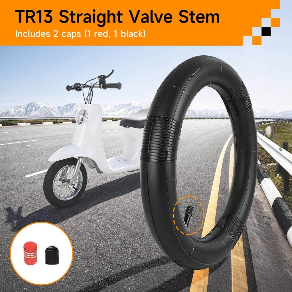 Black TR13 straight valve stem tire with inner tube installed