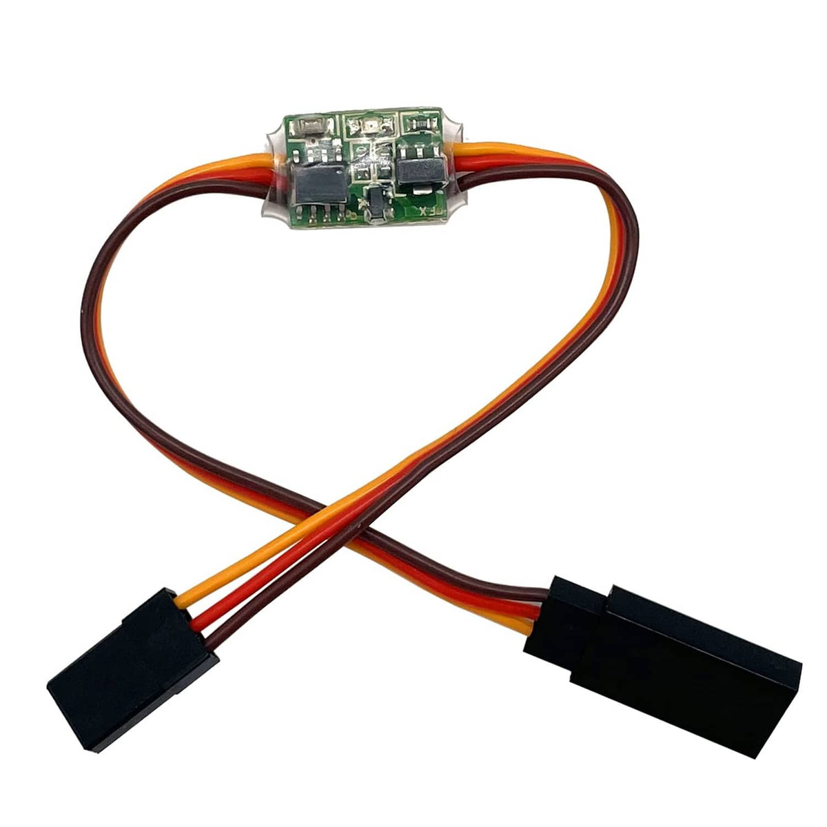 RC signal reverser module with cross-wired red, orange, and brown leads and black plugs