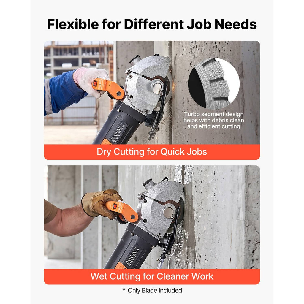 Diamond wall chasing blade for dry or wet cutting on masonry with angle grinder