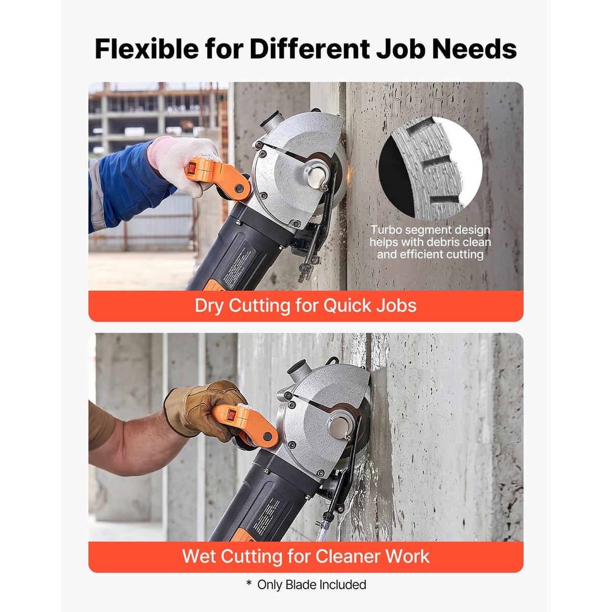 Diamond wall chasing blade for dry or wet cutting on masonry with angle grinder